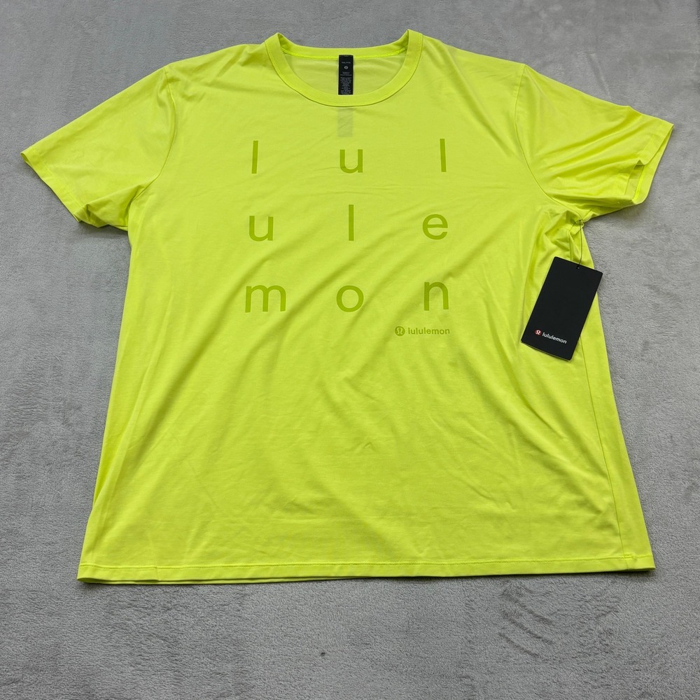 Lululemon The Fundamental T Motif Mens XXL Electric Lemon Neon Graphic Tee